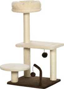 PawHut Macskakaparó Fa Tetővel, Játék Golyókkal, Részecskefából és Zsákanyagból, 44x38x81 cm, Bézs | Aosom