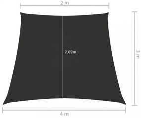 antracitszürke trapéz alakú oxford-szövet napvitorla 2/4 x 3 m