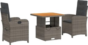 vidaXL 3 részes szürke polyrattan kerti étkezőgarnitúra párnával