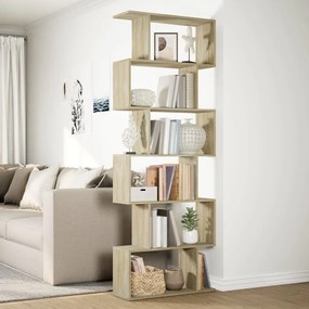 6 szintes sonoma tölgy fa elválasztó könyvespolc 70x24x193 cm