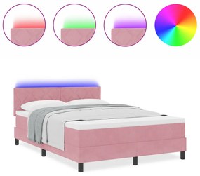 Boxspring Ágy Mattal &amp; LED Rózsaszín 160x200 cm Bársony