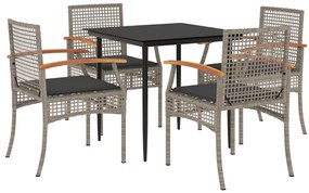 vidaXL 5 részes szürke polyrattan kerti étkezőgarnitúra párnával