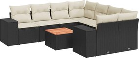 vidaXL 9 részes fekete polyrattan kerti ülőgarnitúra párnákkal