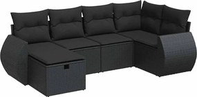 vidaXL 6 részes fekete polyrattan kerti ülőgarnitúra párnákkal