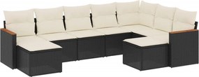 vidaXL 9 részes fekete polyrattan kerti ülőgarnitúra párnákkal