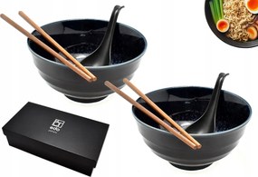 2 db-os tál szett kanállal és pálcikákkal Udon Iro kék 800 ml Box