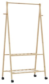 bambusz ruhaállvány polcokkal és kerekekkel 96x45,5x155,5 cm