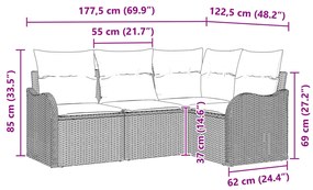 4 darabos kerti kanapé szett párnákkal fekete műrattan