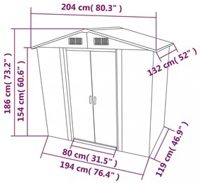 zöld fém kerti fészer 204 x 132 x 186 cm