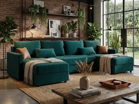 Kinyitható U alakú ülőgarnitúra VENORIA 285x146 cm, petrolkék + 2 díszpárna INGYEN