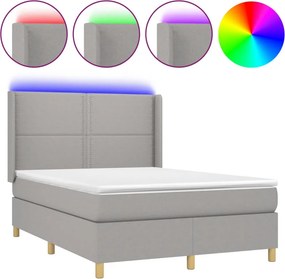 vidaXL világosszürke szövet rugós és LED-es ágy matraccal 140x190 cm