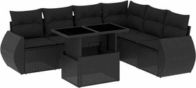 vidaXL 7 részes fekete polyrattan kerti ülőgarnitúra párnával