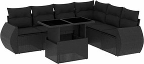 vidaXL 7 részes fekete polyrattan kerti ülőgarnitúra párnával