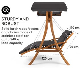 Aruba, kerti hinta, napellenző, 130 cm, kétszemélyes, masszív fa, szürke