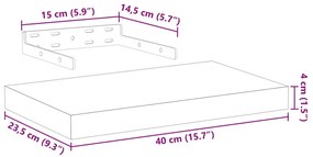 4 db szerelt fa függőpolc 40 x 23,5 x 4 cm