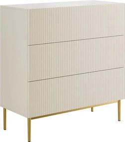 Nicole komód 100 cm fiókokkal, bordázott előlap - kasmír / arany lábak