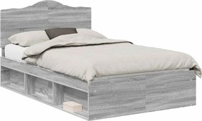 vidaXL Ágykeret fejtámlával Szürke Sonoma 120 x 200 cm Tömör fenyőfa