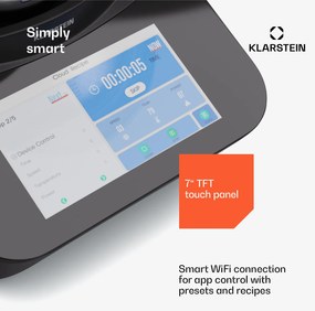 Klarstein Aria Grande Smart, konyhai robotgép, 1700 W, 4,7 l, alkalmazásvezérlés, gőzölő tartozék, 7' TFT kijelző