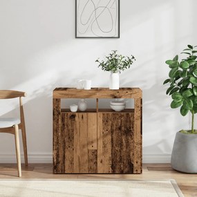 antik fa színű szerelt fa tálalószekrény LED-ekkel 80x35x75 cm