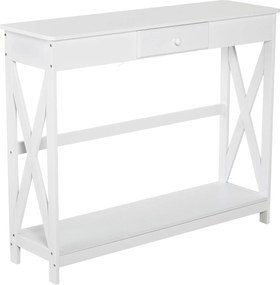 HOMCOM Fa Konsole Asztal Előszobai Asztal 1 Fiókkal és 1 Tárolópolccal 100x30x81cm Fehér | Aosom