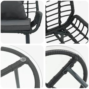 Kert étkező szett 3 pcs Fekete és Antracit Poli rattan és acél