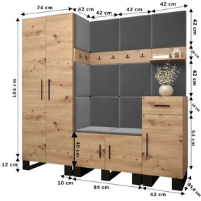 RUMIE 1 előszoba garnitúra - artisan tölgy, szürke panelek