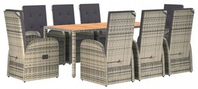 vidaXL 9 részes szürke polyrattan kerti étkezőgarnitúra párnával