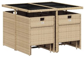 9 részes vegyes bézs polyrattan kerti étkezőgarnitúra párnákkal