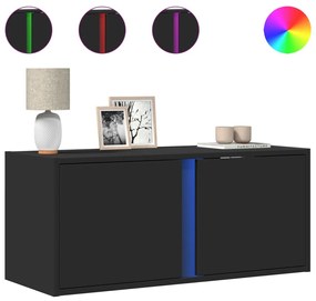 fekete fali TV-szekrény LED-világítással 80x31x35 cm