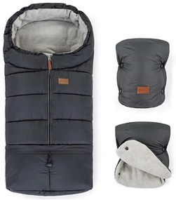 PETITE&MARS - 3v1 fusak JIBOT + rukávníky JASIE, šedý, dětský set