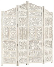 4-paneles fehér mangófa kézzel faragott térelválasztó 160x165cm
