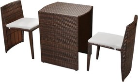 vidaXL 3 darabos barna polyrattan bisztrószett párnákkal