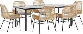vidaXL 7 észes barna polyrattan üveg kerti étkezőgarnitúra párnával