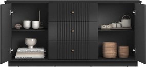 Vesper fiókos komód 160 cm talapzaton - fekete / arany fogantyúk