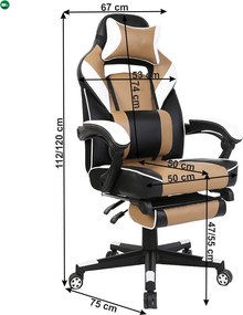 Irodai/gamer fotel, fekete/fehér/bézs, OZGE