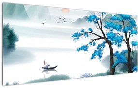 Kép - festett tó csónakkal (120x50 cm)