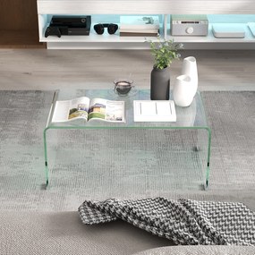 HOMCOM Átlátszó Üveg Kávasztal Téglalap Modern Dizájn Edzett Üveg Biztonságos Kerek Peremmel 80 x 45 x 35 cm | Aosom