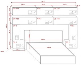 Prince Panama 5 hálószoba bútor arany tölgy (300cm)