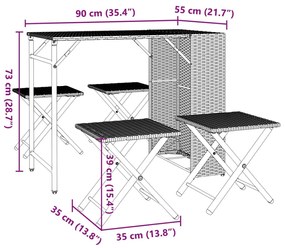 5 részes barna polyrattan összecsukható kerti étkezőgarnitúra