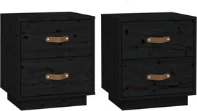 vidaXL 2 db fekete tömör fenyőfa éjjeliszekrény 40 x 34 x 45 cm