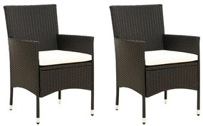 vidaXL 2 db fekete polyrattan kerti szék párnával