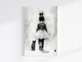 Vászonkép Canvas Kislány Fekete Macska Társ Séta 80x120