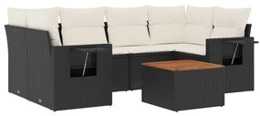 7 részes fekete polyrattan kerti ülőgarnitúra párnával