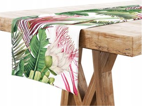 Asztalterítő 40x100 Dekoratív Téglalap alakú Levelek Zöld Virágok 9870