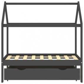 sötétszürke tömör fenyőfa gyerekágykeret fiókkal 70 x 140 cm