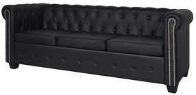 3 személyes fekete műbőr Chesterfield kanapé