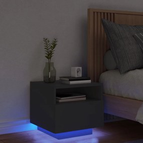 Fekete éjjeliszekrény LED-világítással 40 x 39 x 37 cm