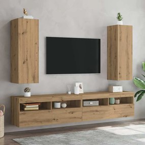 2 db kézműves tölgy színű szerelt fa TV-szekrény 30,5x30x90 cm