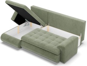 Tokio sarokkanapé, 2 ágyneműtartóval, kordbársony, baloldali, zöld