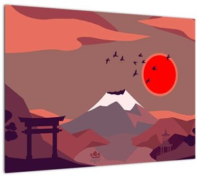 Kép - A Fuji-hegy illusztrációi (üvegen) (70x50 cm)